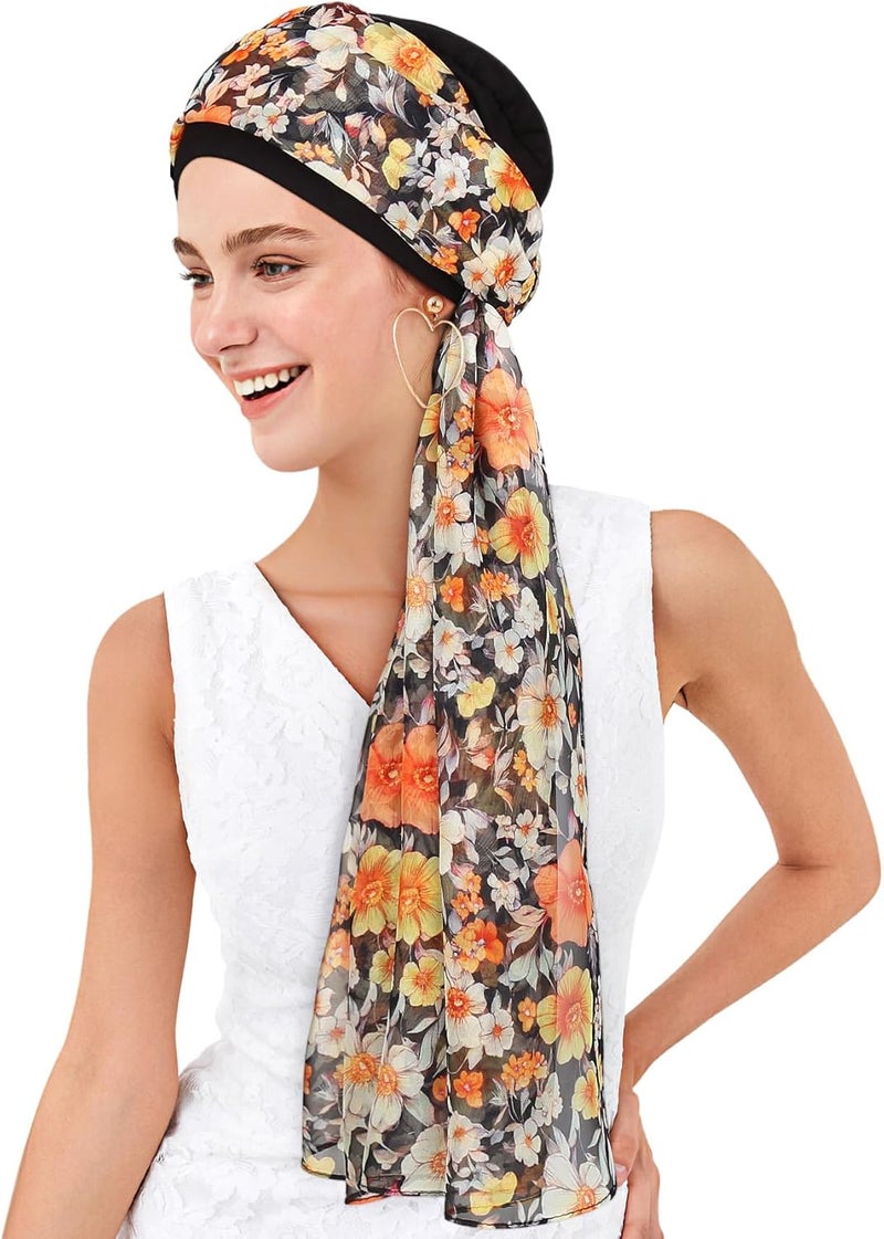 Awefeel Chemo Hats for Women – Extra Long 47" Chiffon Scarf – Soft Cancer Headwear for Hair Loss – Stylish Chemo Caps - Image 2